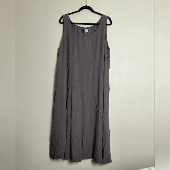 Eileen Fisher Silk Taupe Sleeveless Midi A-line Silhouette Dress Size 2X  Midi
